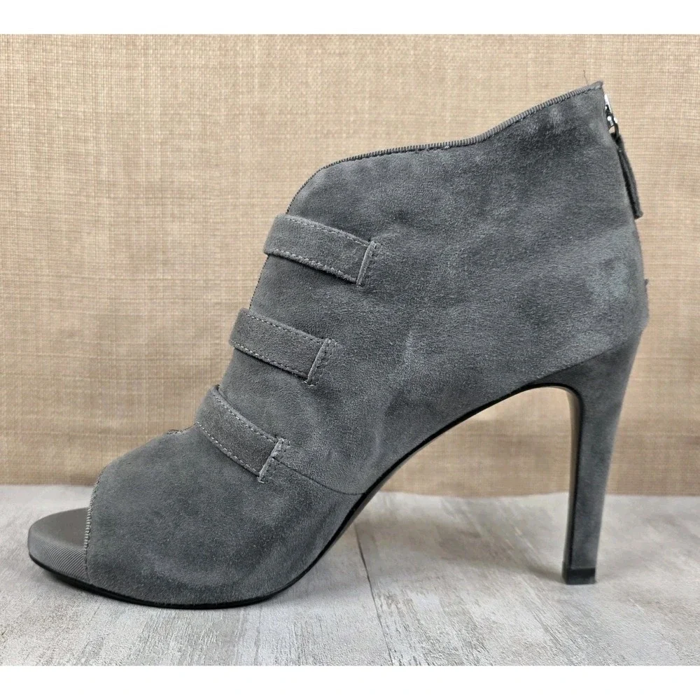 White House Black Market Marlee Open Toe Smoked Pearl Suede Buckle Booties Sz 9M